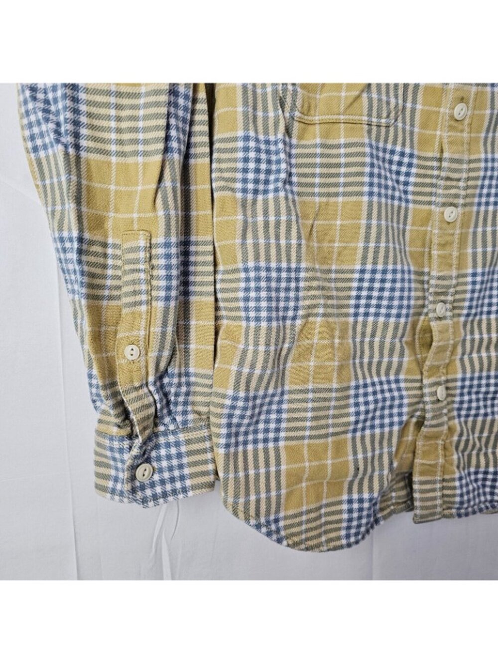 Eddie Bauer Button Up Shirt Mens M Yellow Plaid Long Sleeve Cotton Top Casual - Picture 9 of 11